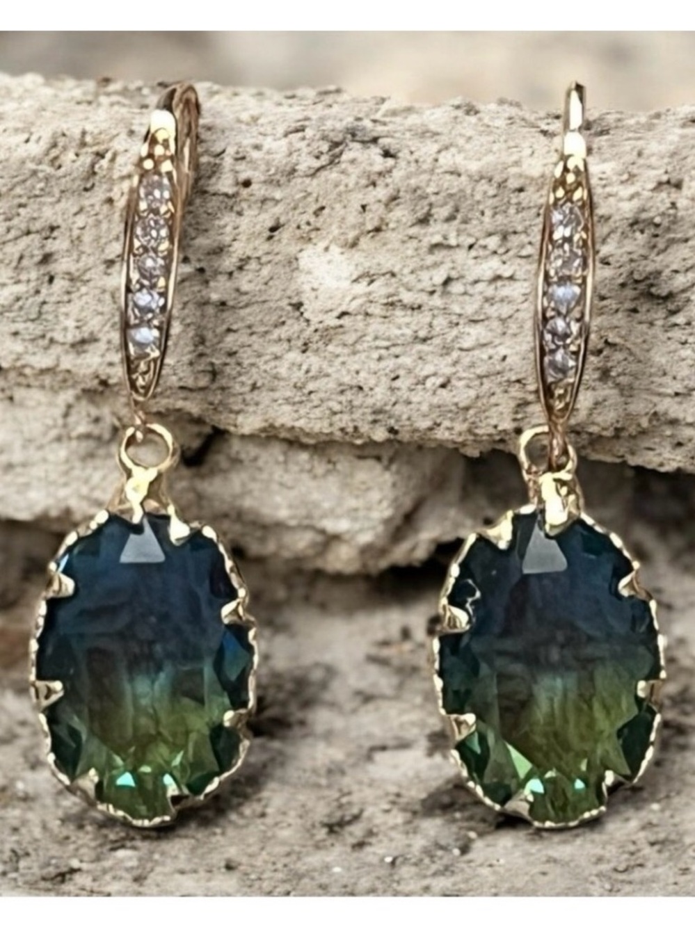 New Gorgeous Oval Tourmaline CZ Drop Earrings - Picture 8 of 9